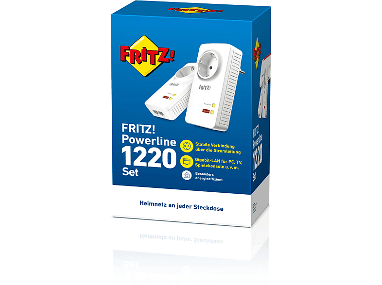Thumbnail - AVM FRITZ!Powerline 1220 Set, Gigabit-Adapter mit integrierter Steckdose 1,200 Mbit/s