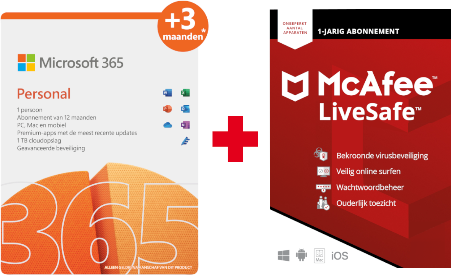 Microsoft 365 Personnel NL 12 mois (+3 mois extra si acheté ensemble avec un laptop*) + McAfee LiveSafe Attach pour tous les appareils FR/NL