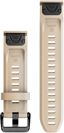 Due cinturini beige per orologi con l'etichetta 'QuickFit 20', mostrati affiancati.