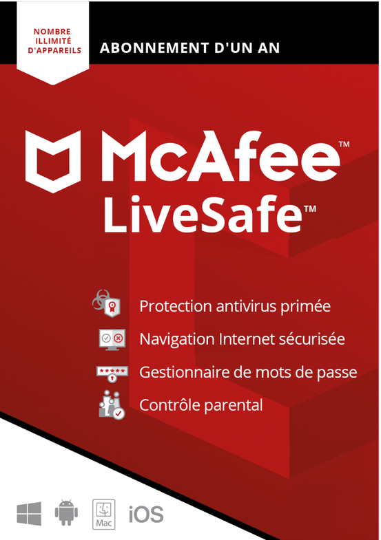 Microsoft 365 Famille FR 12 mois (+3 mois extra si acheté ensemble avec un laptop*) + McAfee LiveSafe Attach pour tous les appareils FR/NL