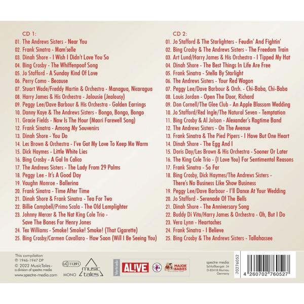 CD-Cover mit Titelliste. Text auf weißem Hintergrund. Verschiedene Musiktitel sind aufgelistet.