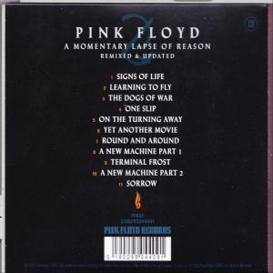 Pink Floyd album cover, tracklist on back, with a flame symbol. White background.