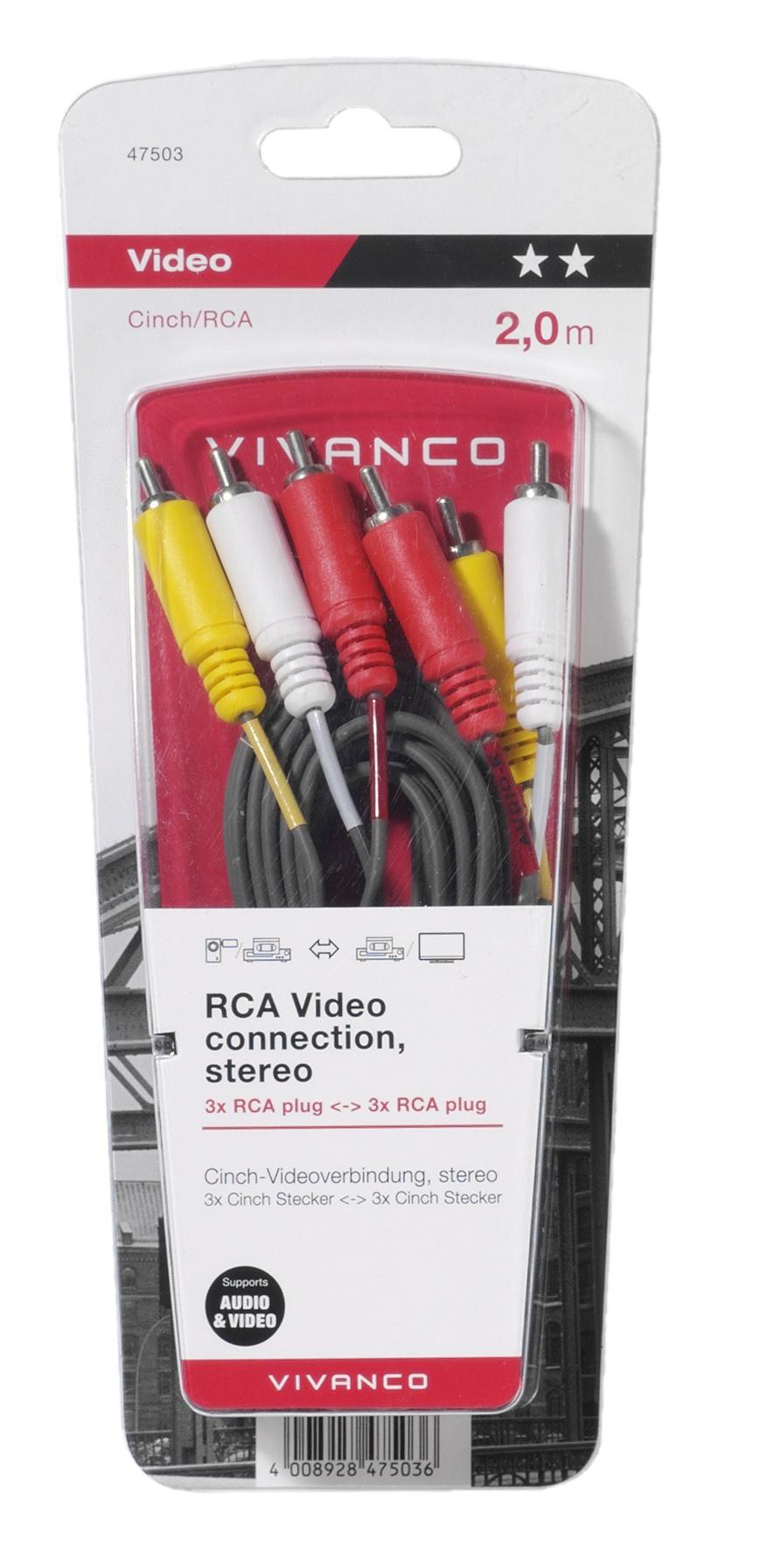 VIVANCO 47503, Cinch Kabel, 2 m