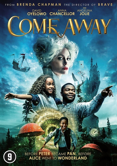 Affiche du film Come Away. Présente plusieurs acteurs et images. Le titre est en lettres dorées.