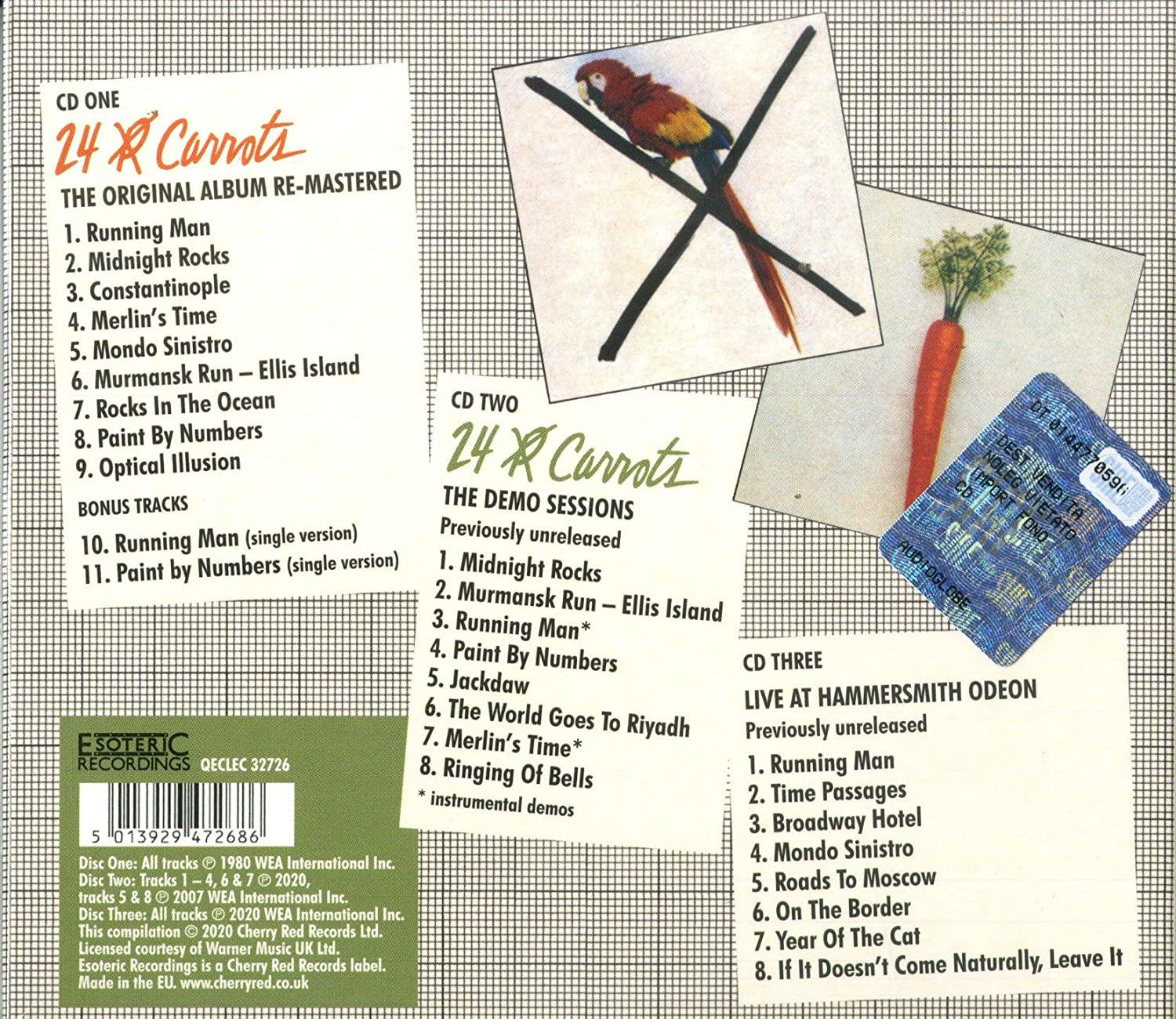 CD-Cover mit Titellisten und Bildern. Enthält einen Papagei, eine Karotte und CD-Details.