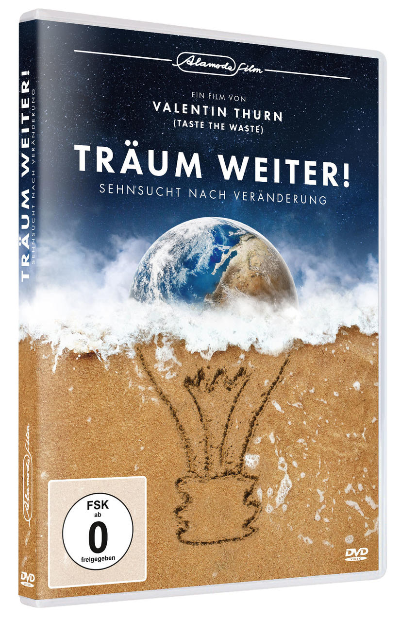 DVD-Cover mit Sternenhimmel, Planet und Glühbirne auf sandiger Oberfläche.
