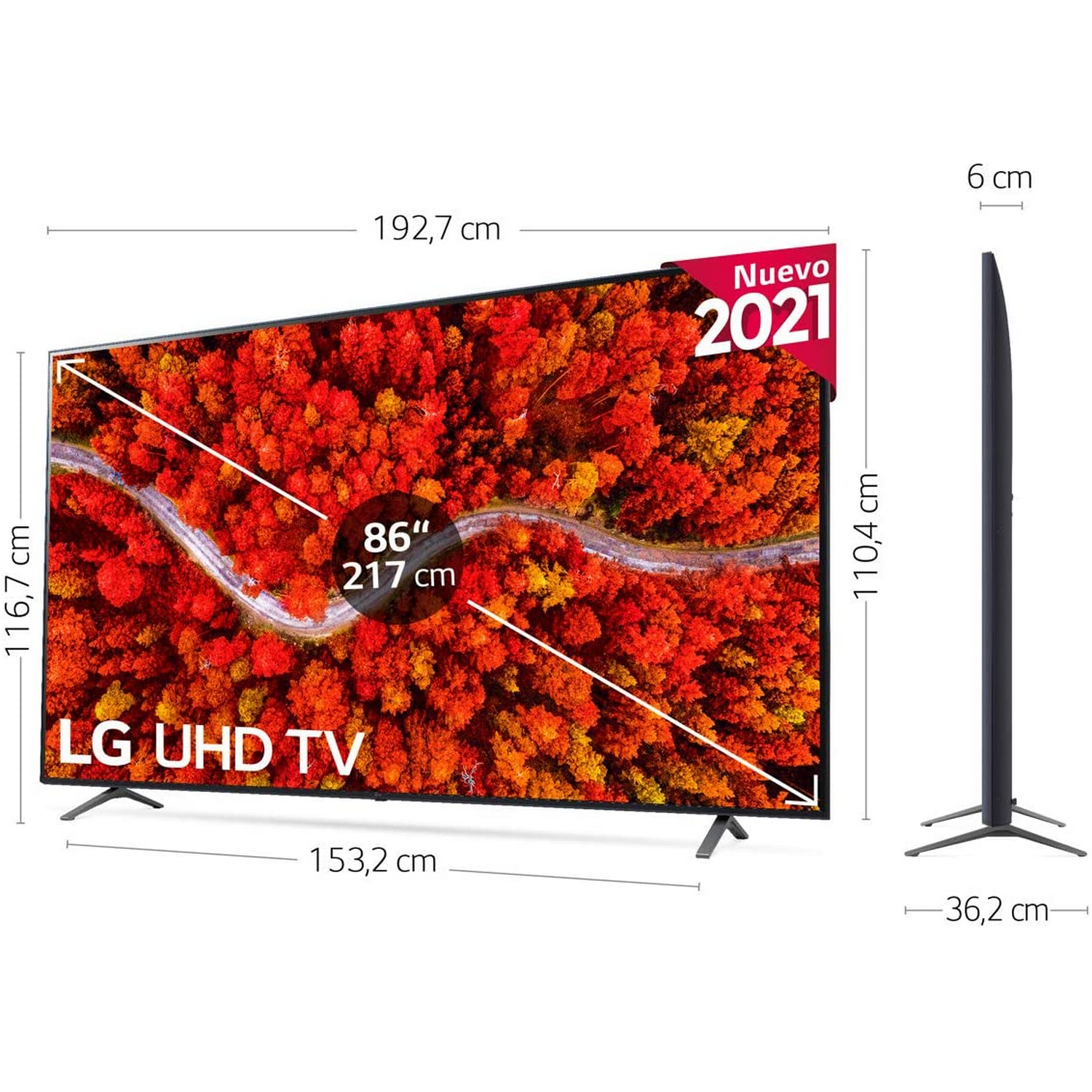 TV LED 86" - LG 86UP80006LA, UHD 4K, 4K α7 Gen4 con AI, Smart TV, DVB-T2 (H.265), Dolby Vision IQ/Atmos, Negro
