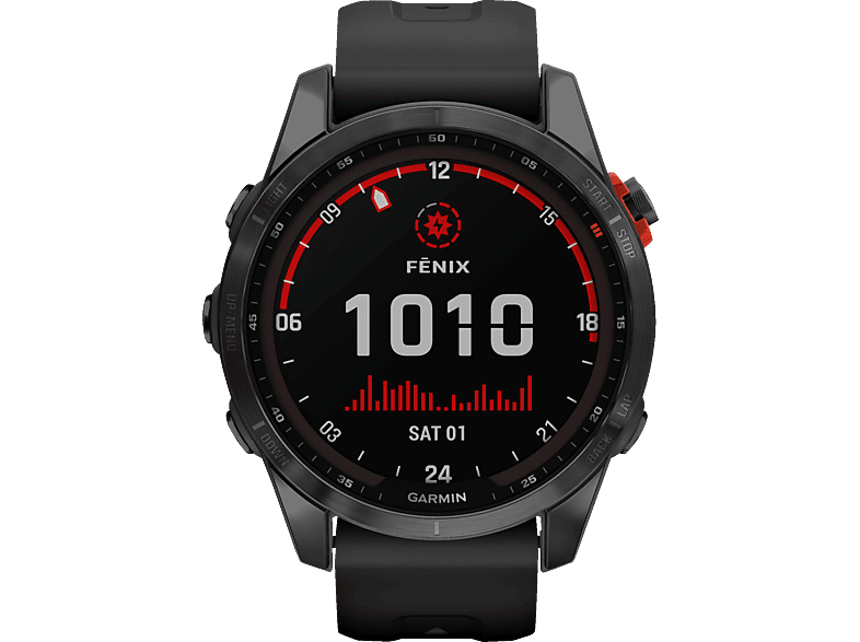 GARMIN Fenix 7S Solar Smartwatch Silikon, Schwarz/Schiefergrau mm, Edelstahl 108-182