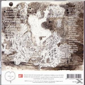 Eine CD-Hülle mit sichtbarer Rückseite. Es hat Text, eine Zeichnung und einen Barcode. Weiß und Grautöne.