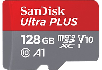 Tarjeta Micro SDXC - SanDisk Ultra PLUS, Elite, 128GB, 130 MB/s, UHS-I, V10, A1, C10, Adaptador SD, Multicolor
