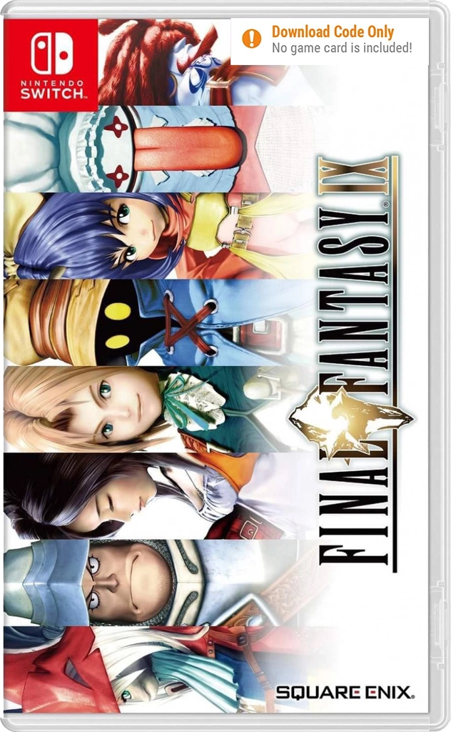 Boîte de jeu. Personnages du jeu Final Fantasy IX sont disposés verticalement.