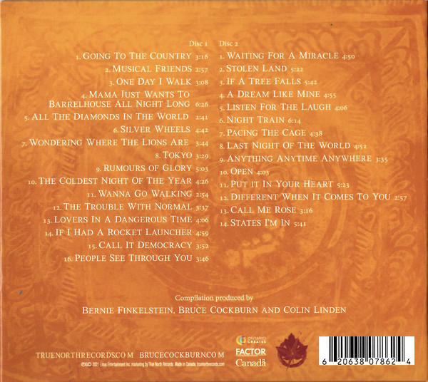 CD-Hülle Rückseite, zeigt Songtitel und Credits, mit kanadischem Ahornblatt-Logo.