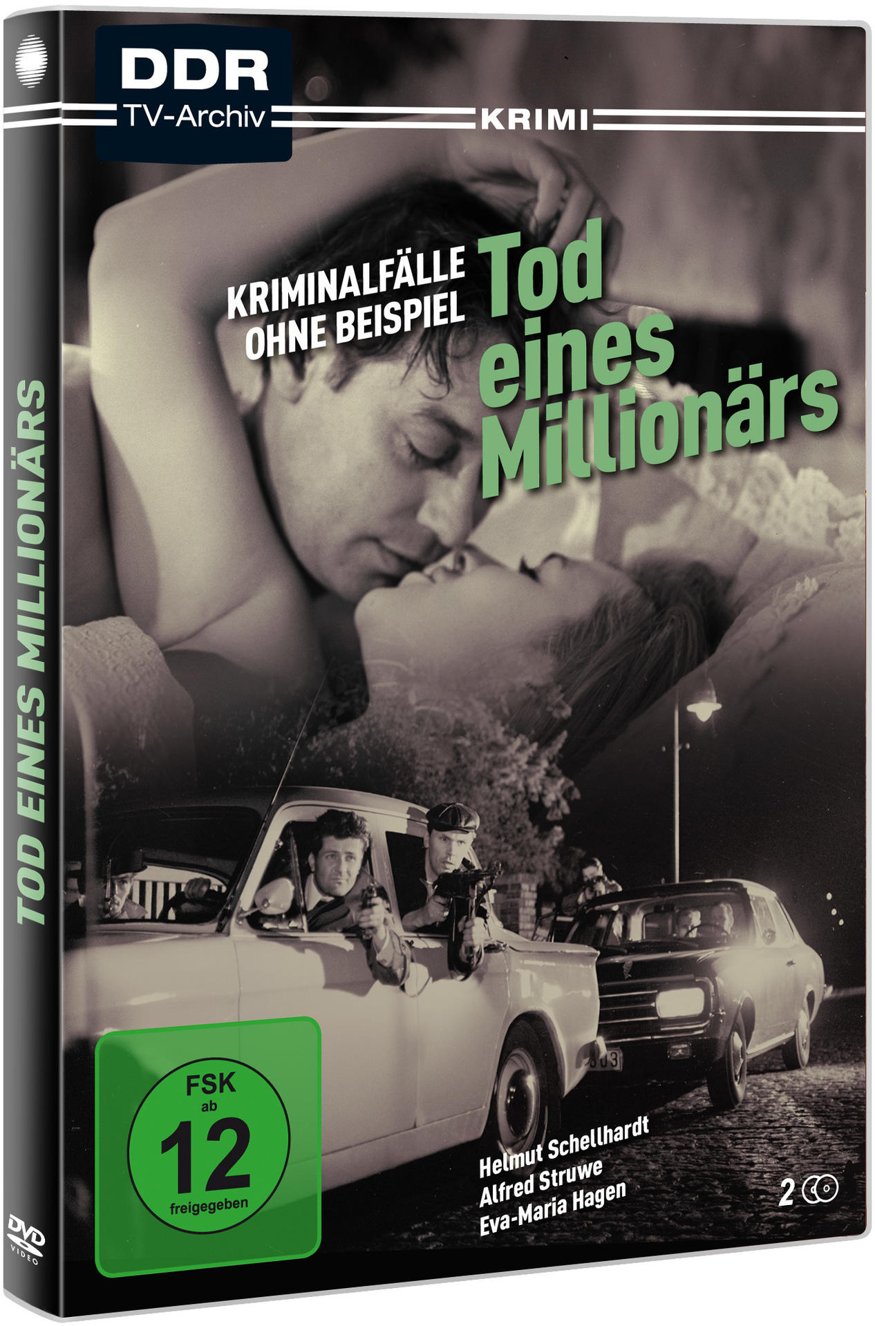 DVD-Cover. Schwarz-Weiß-Foto eines Paares. Autos und Text sichtbar.