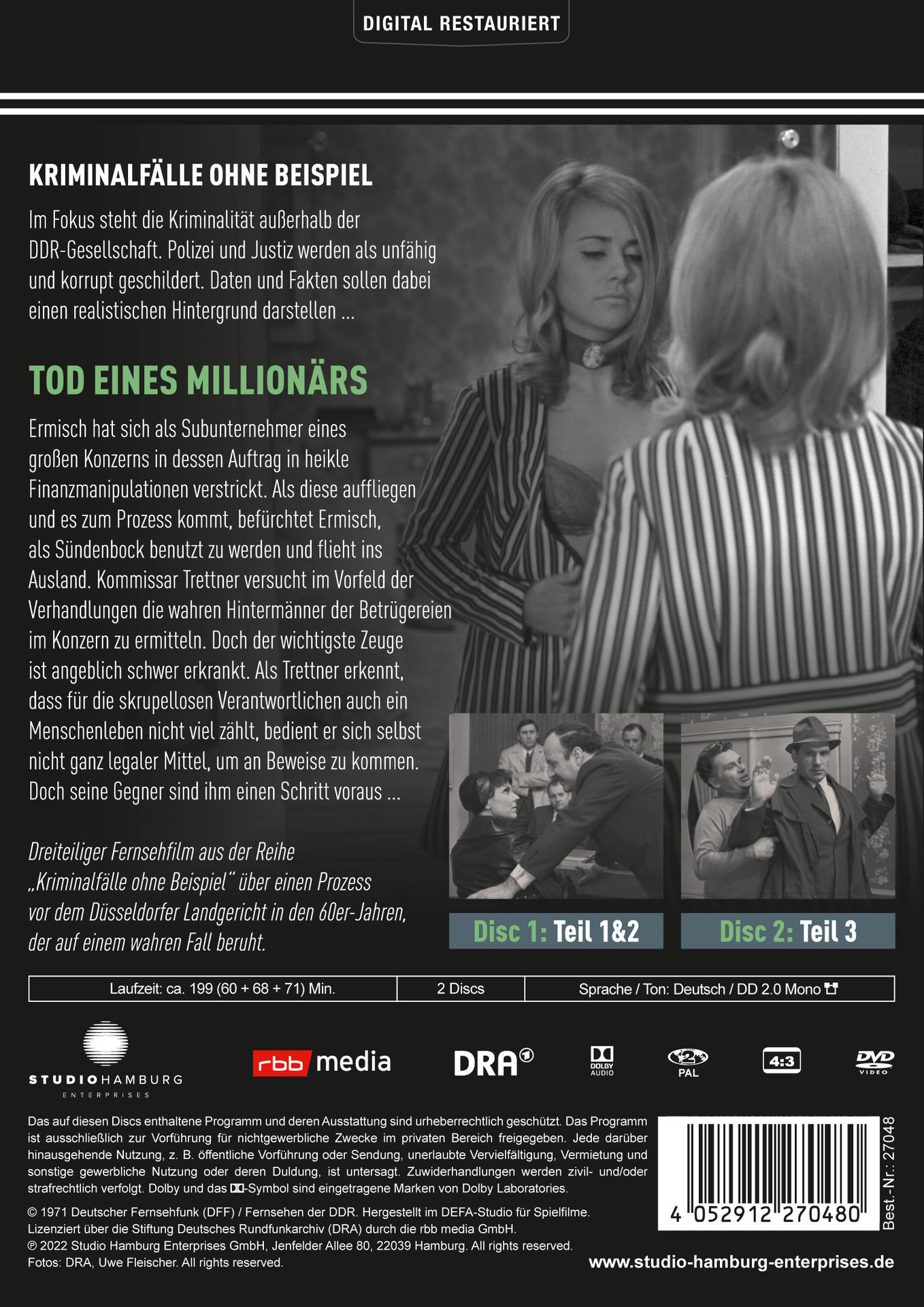 Ein Schwarz-Weiß-DVD-Cover mit deutschem Text, das Bilder von Personen und Titeln zeigt.