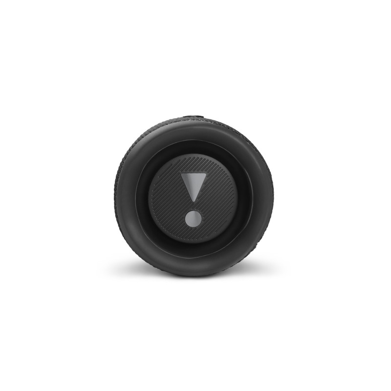 Black speaker with a white exclamation point symbol in the center.