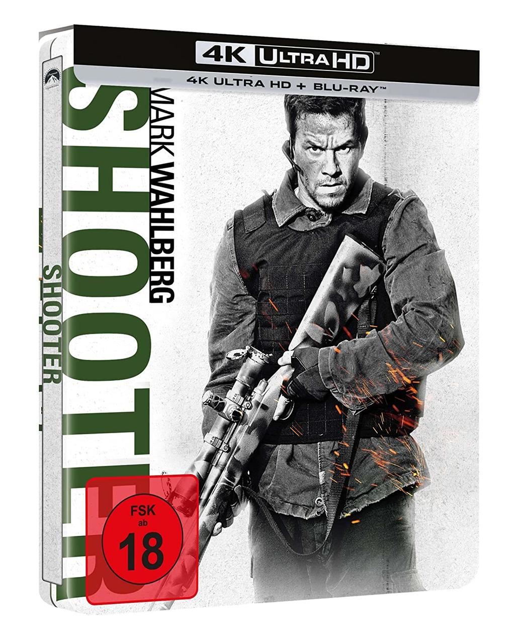 Eine Blu-ray-Hülle für den Film "Shooter" mit Mark Wahlberg auf dem Cover.