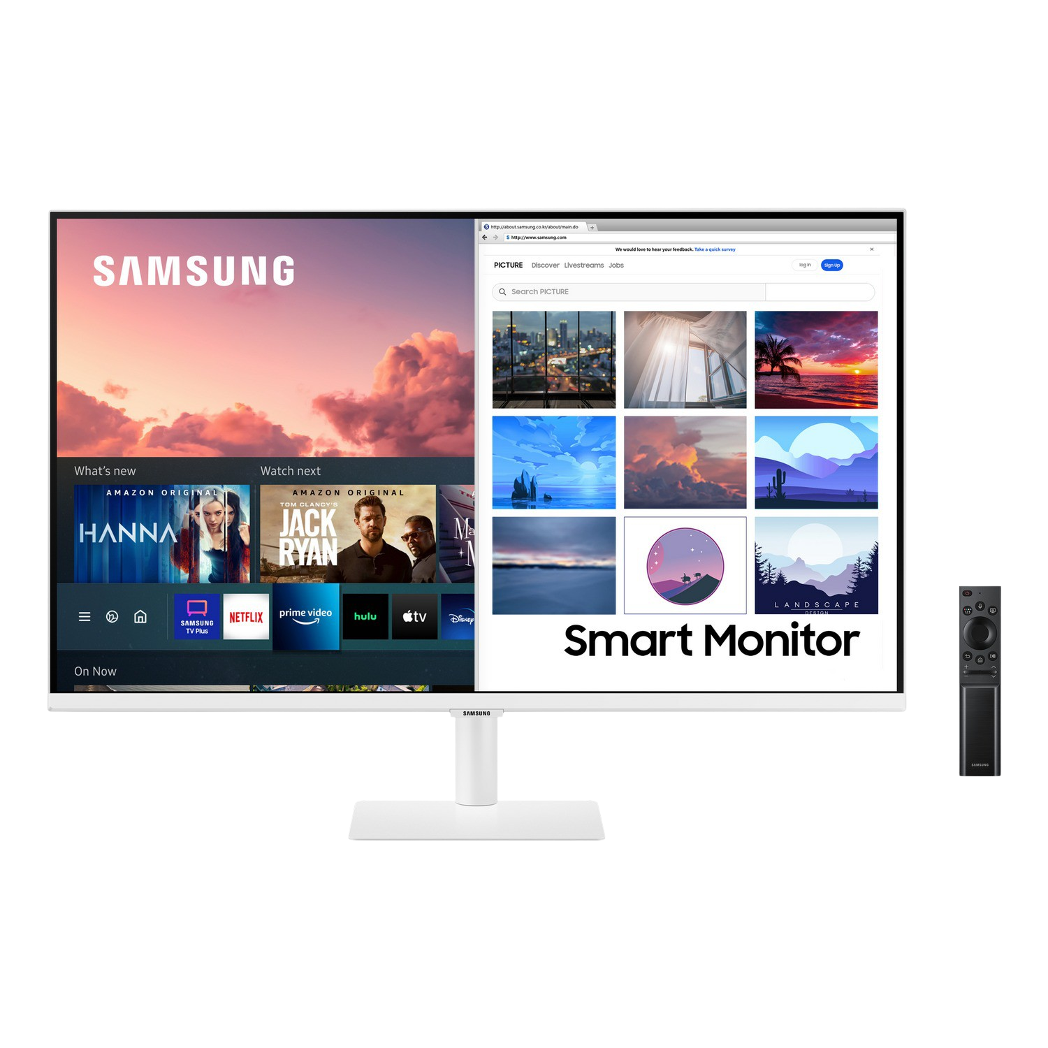 Monitor - Samsung LS32AM703UUXEN, 32" UHD 4K, SmartTV, HDR10, HDMI 2.0, Eye Saver Mode, Flicker Free, Blanco