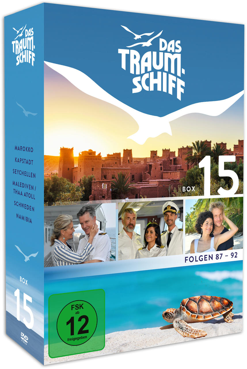 DVD-Box-Set, Vorderseite mit Text, Bildern von Menschen. Heller blauer Himmel und Strandszene.