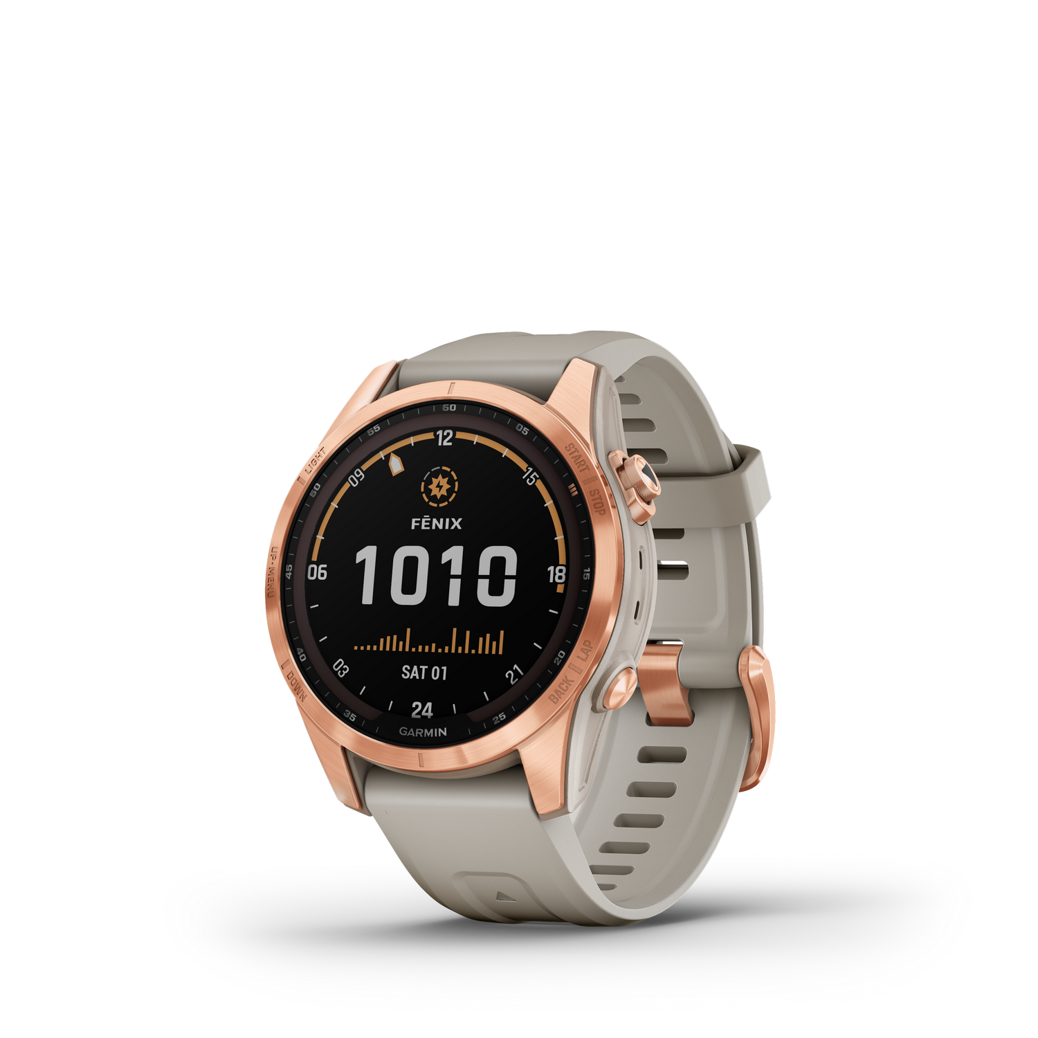 Reloj Deportivo Garmin fēnix 7s solar blanco gold 19.44 cm 1.2 connect control wifi ​​7s gps multideporte carga pantalla funciones superiores frecuencia mapas y light rosegold fenix smartwatch oro 42mm