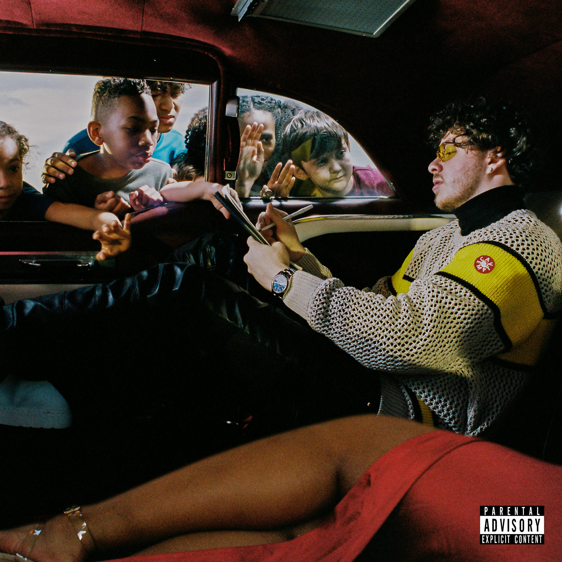 Album borító, Jack Harlow. A művészt egy autóban ábrázolja, gyerekekkel az ablakon át.