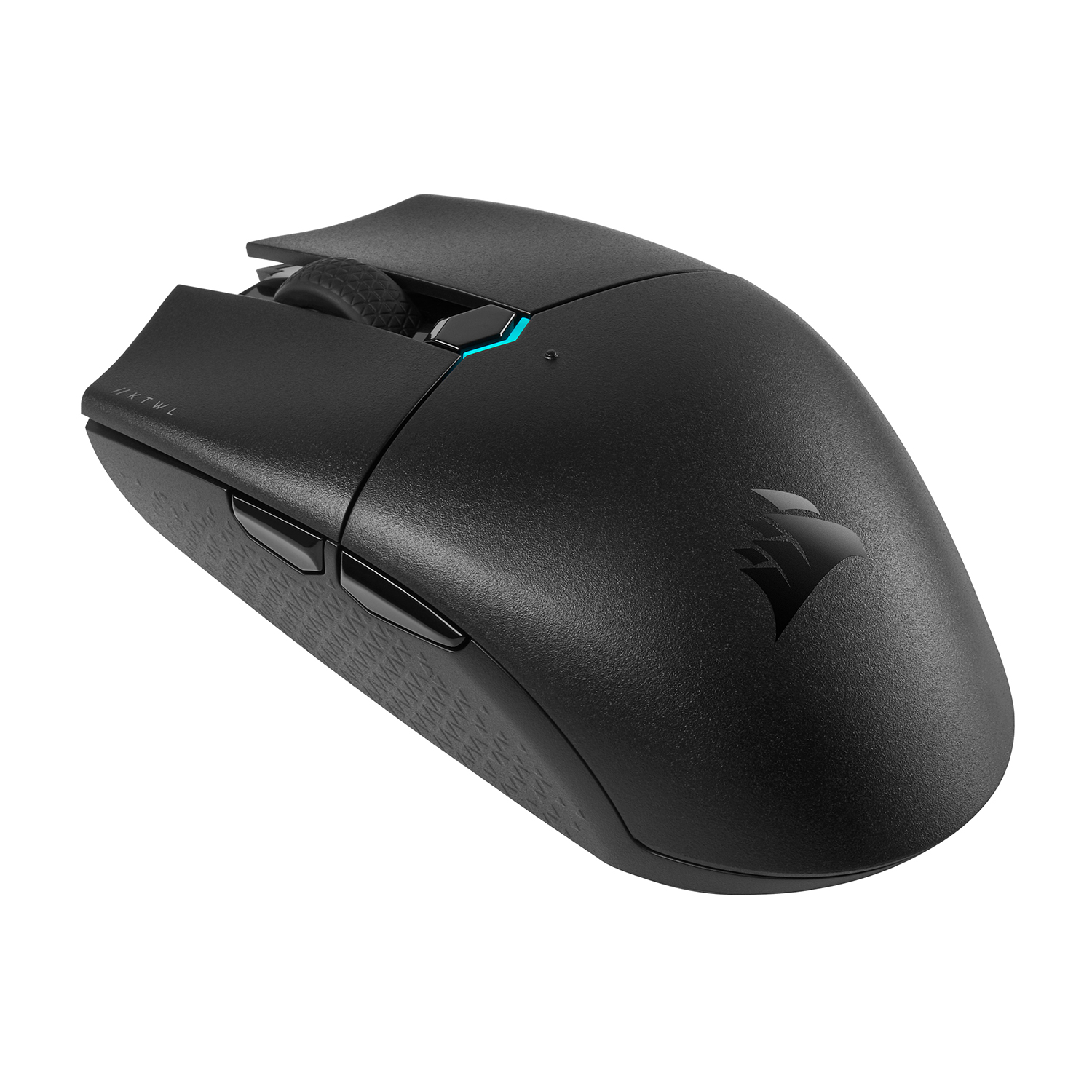 Mouse da gioco Corsair nero, vista angolata, mostra il design.
