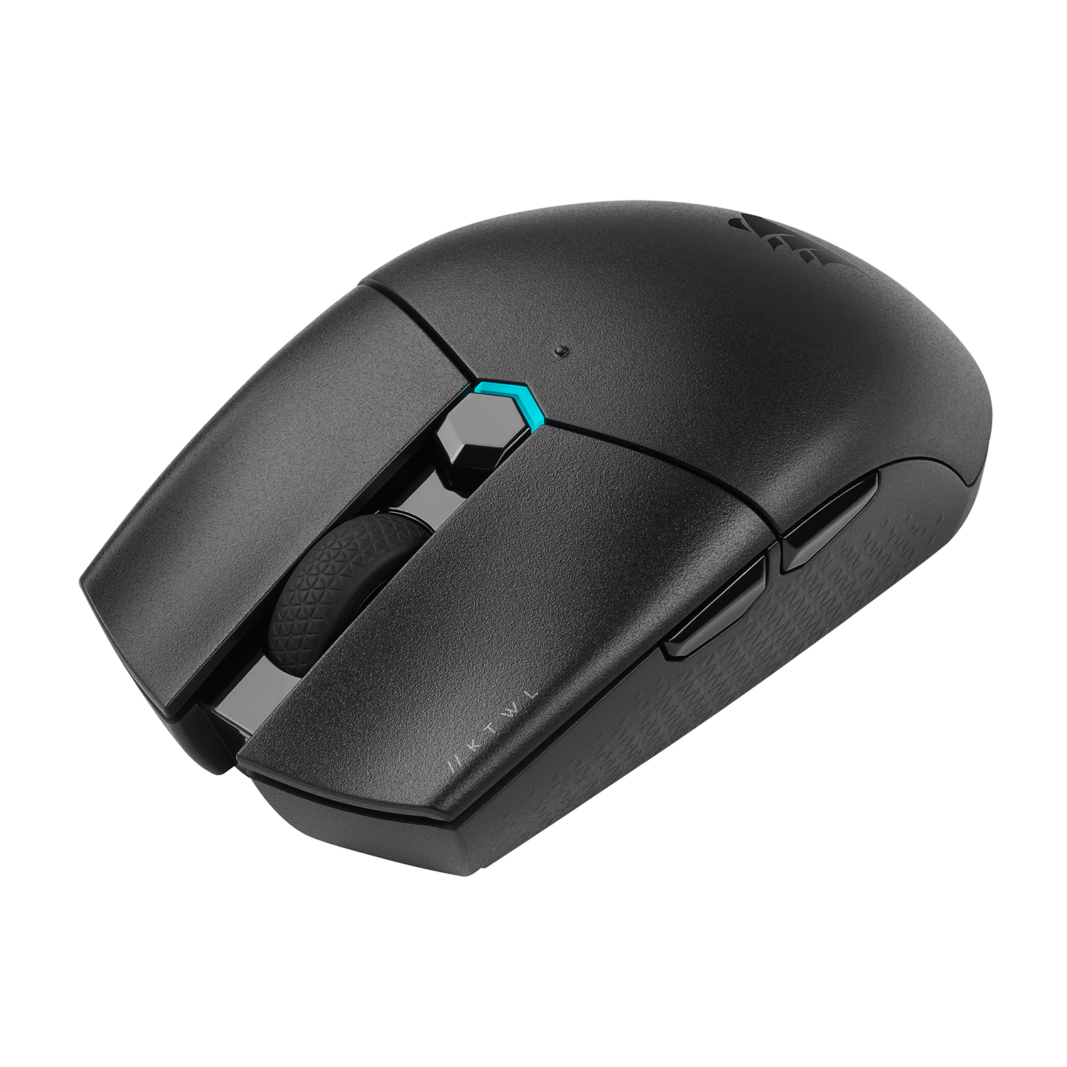 Mouse nero con rotella e pulsanti.