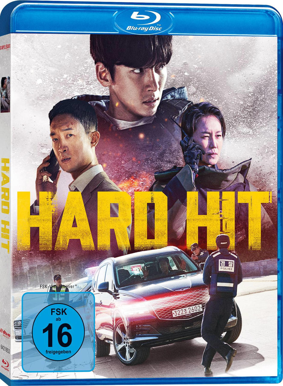 Blu-ray-Filmcover, Hard Hit, mit Schauspielern und einem Auto.