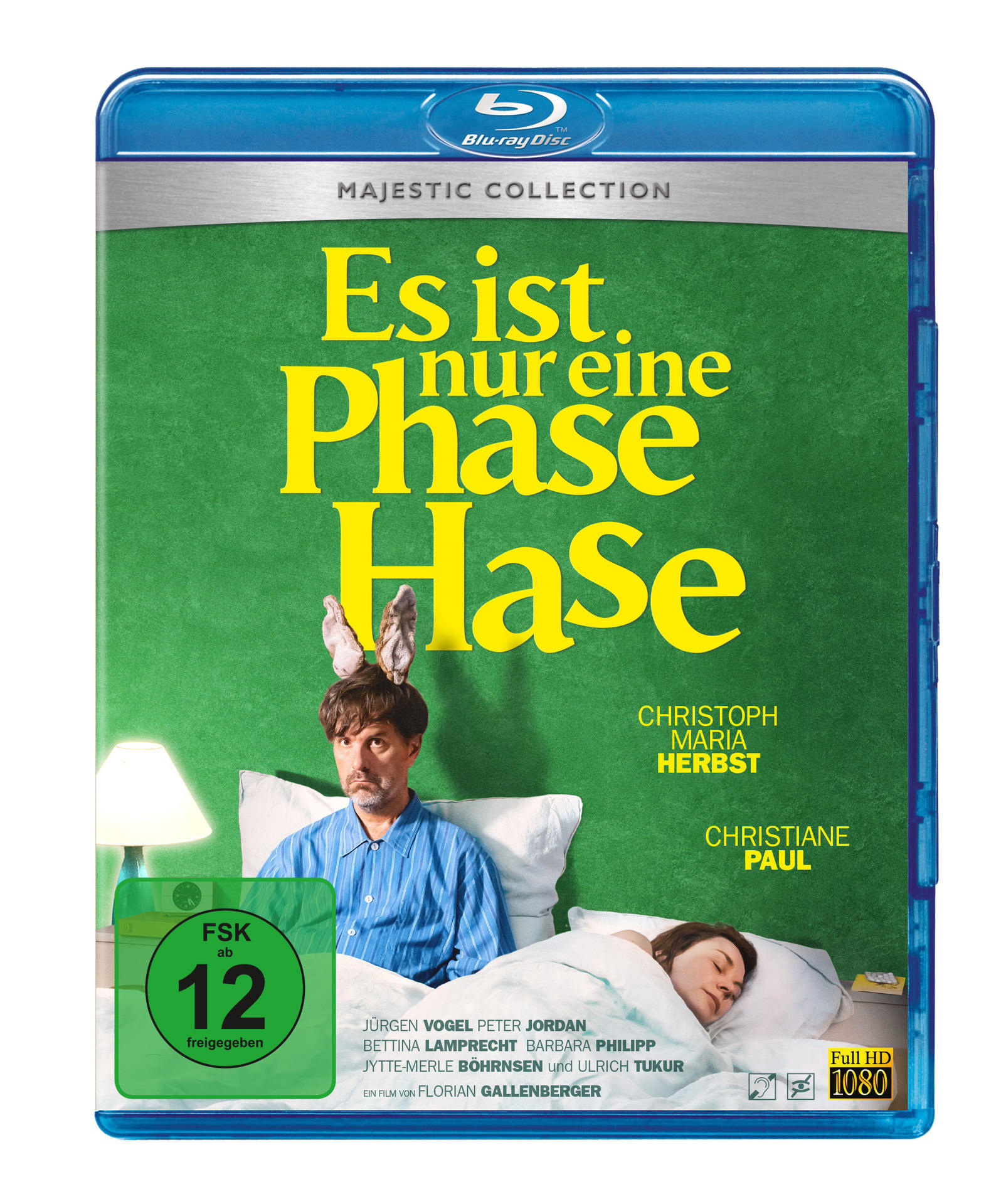Filmcover: Mann mit Hasenohren blickt auf schlafende Frau. Titel auf Deutsch.
