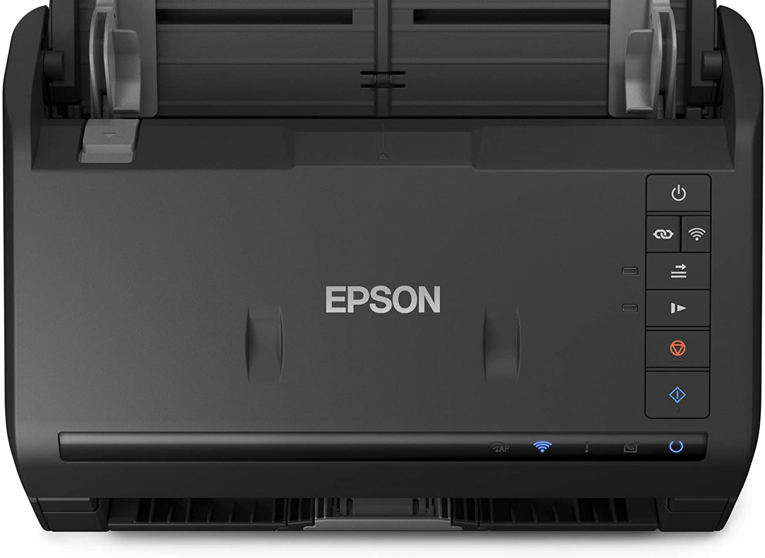 Epson scanner, top view. Buttons on the right.