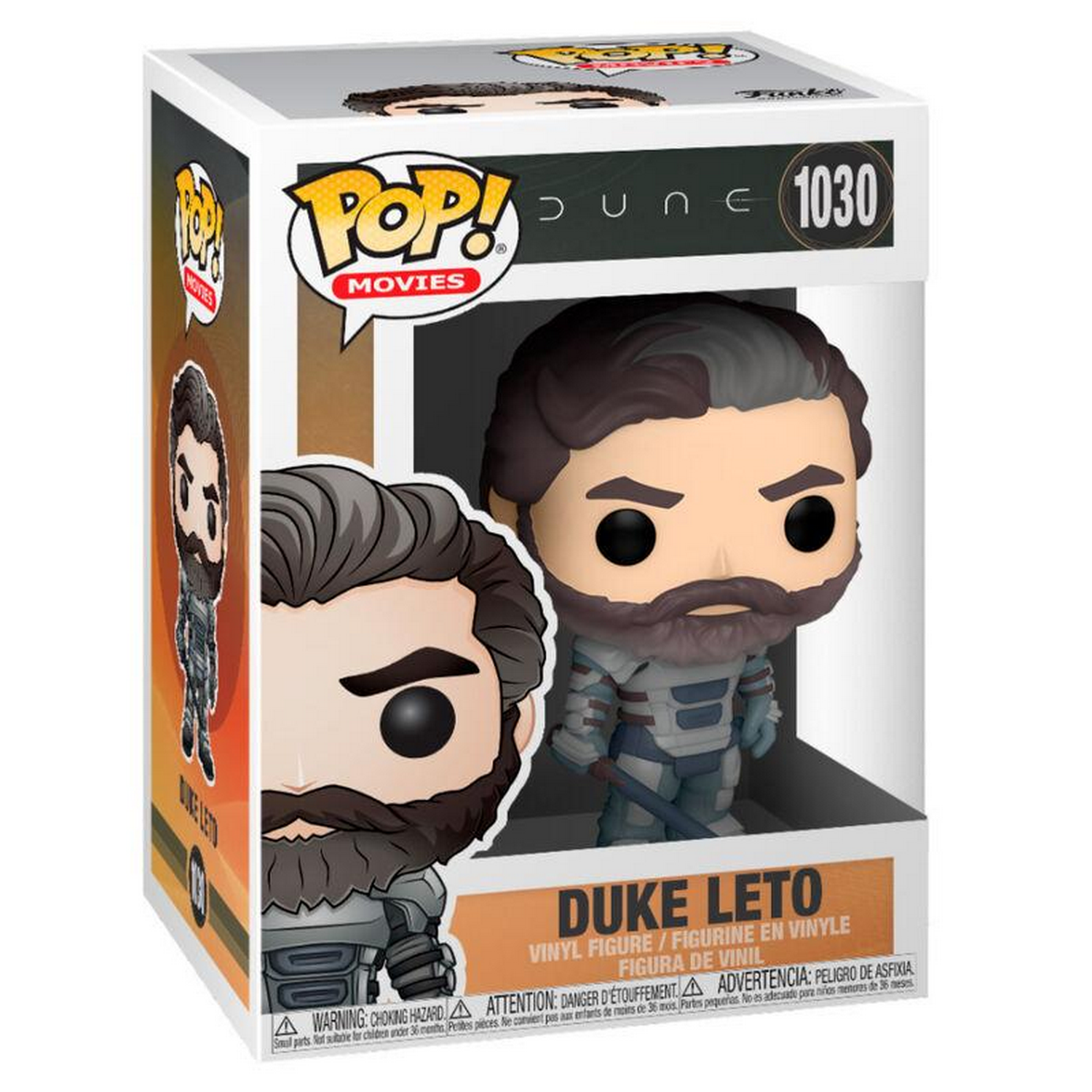 Figura de Duke Leto en una caja. La caja dice "Dune" y "Duke Leto".