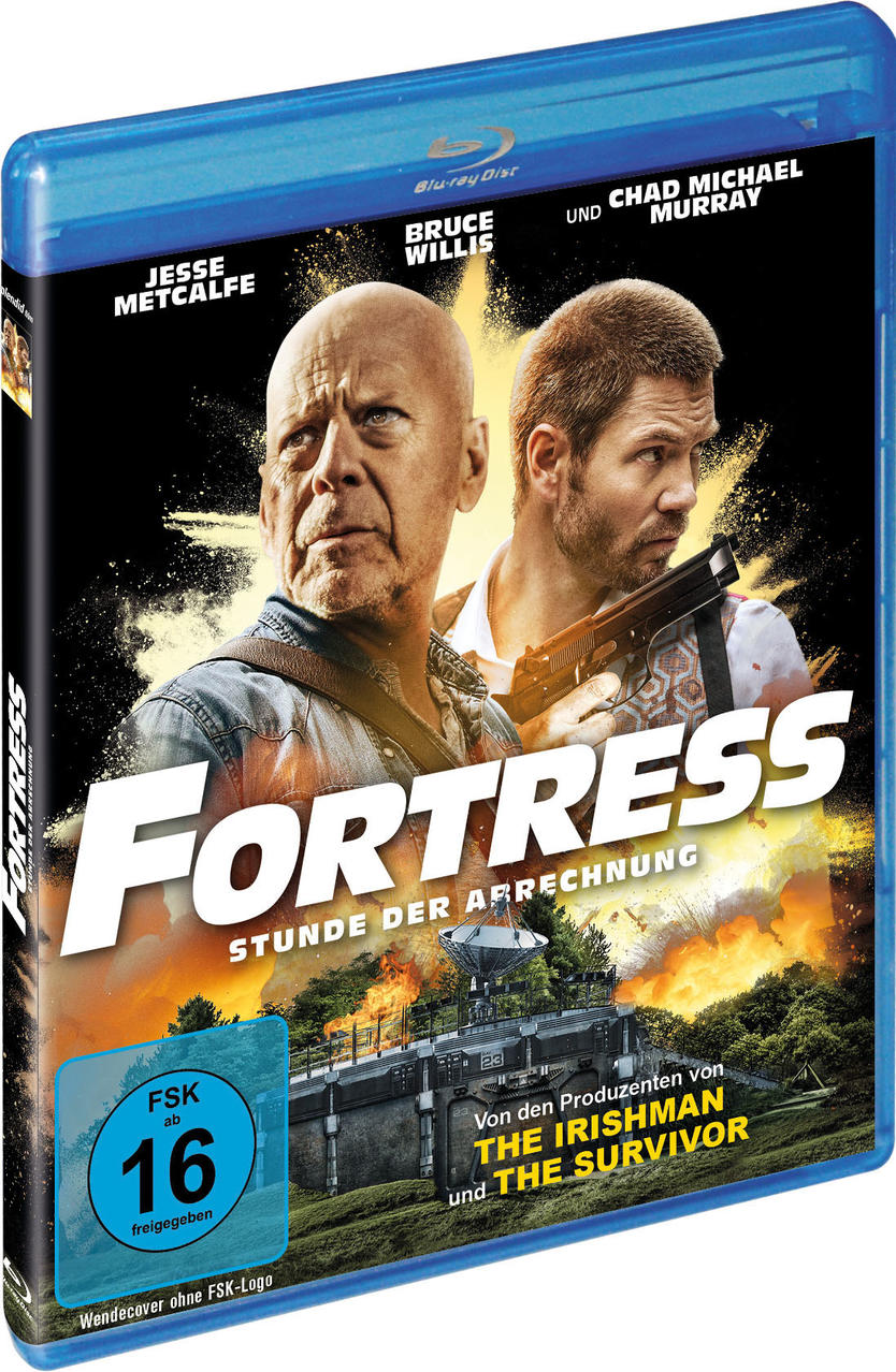 Eine Blu-ray-Filmhülle mit Bruce Willis und einem anderen Mann auf dem Cover. Der Titel ist Fortress.