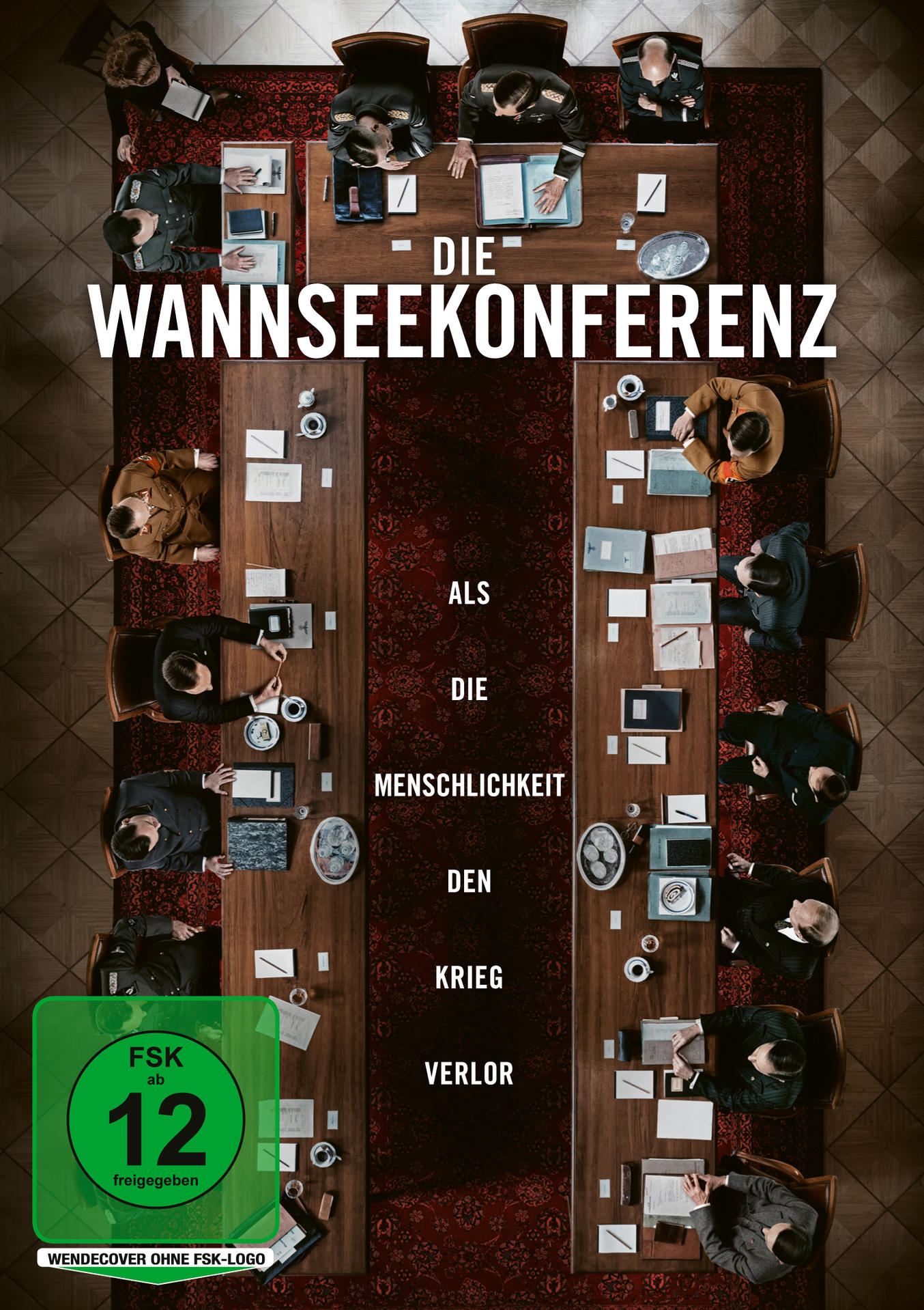 Filmcover, 'Die Wannseekonferenz', zeigt Menschen an einem langen Tisch. Deutscher Text vorhanden.