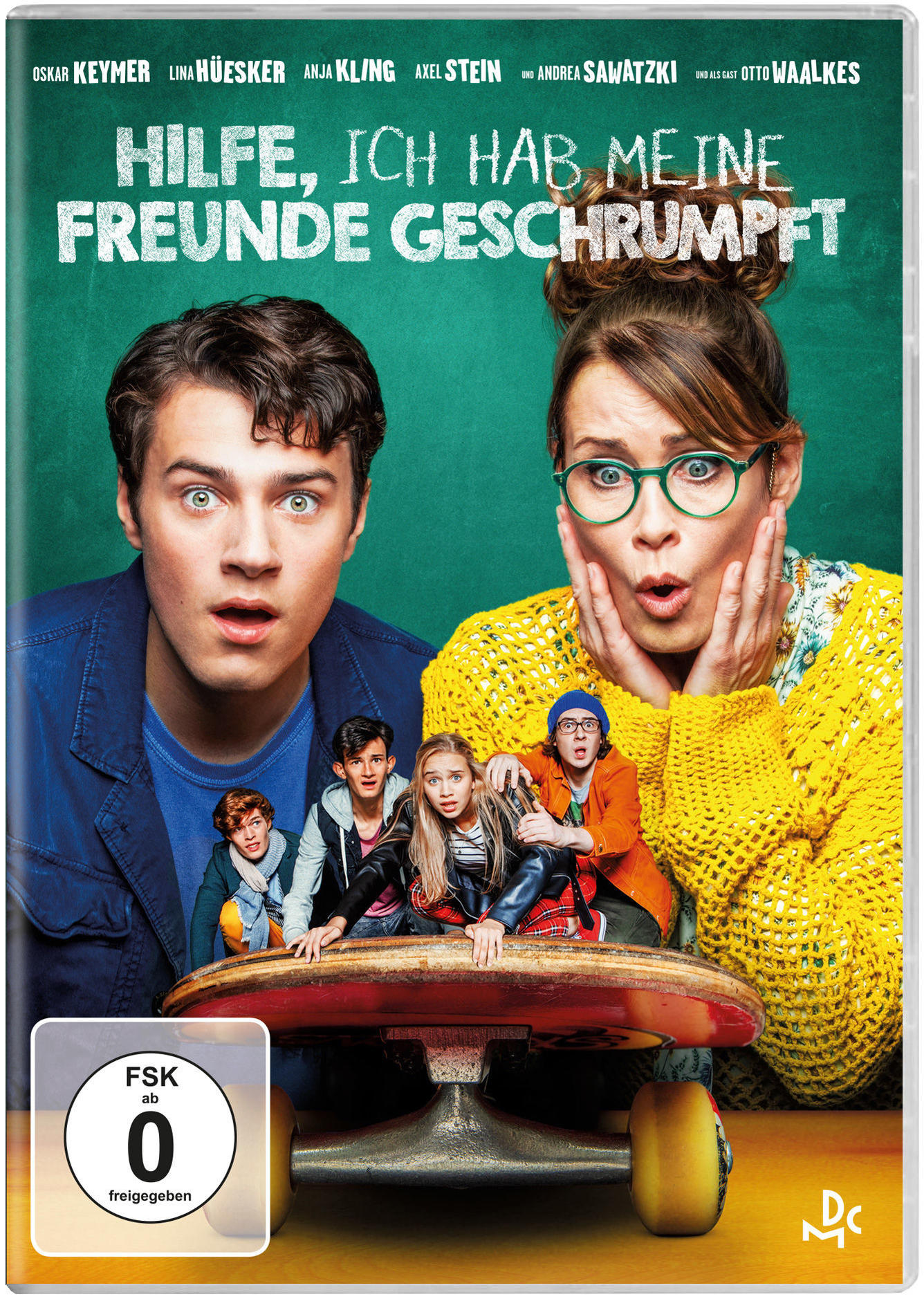 Filmcover. Personen schauen den Betrachter an. Text: Hilfe, ich hab meine Freunde geschrumpft.