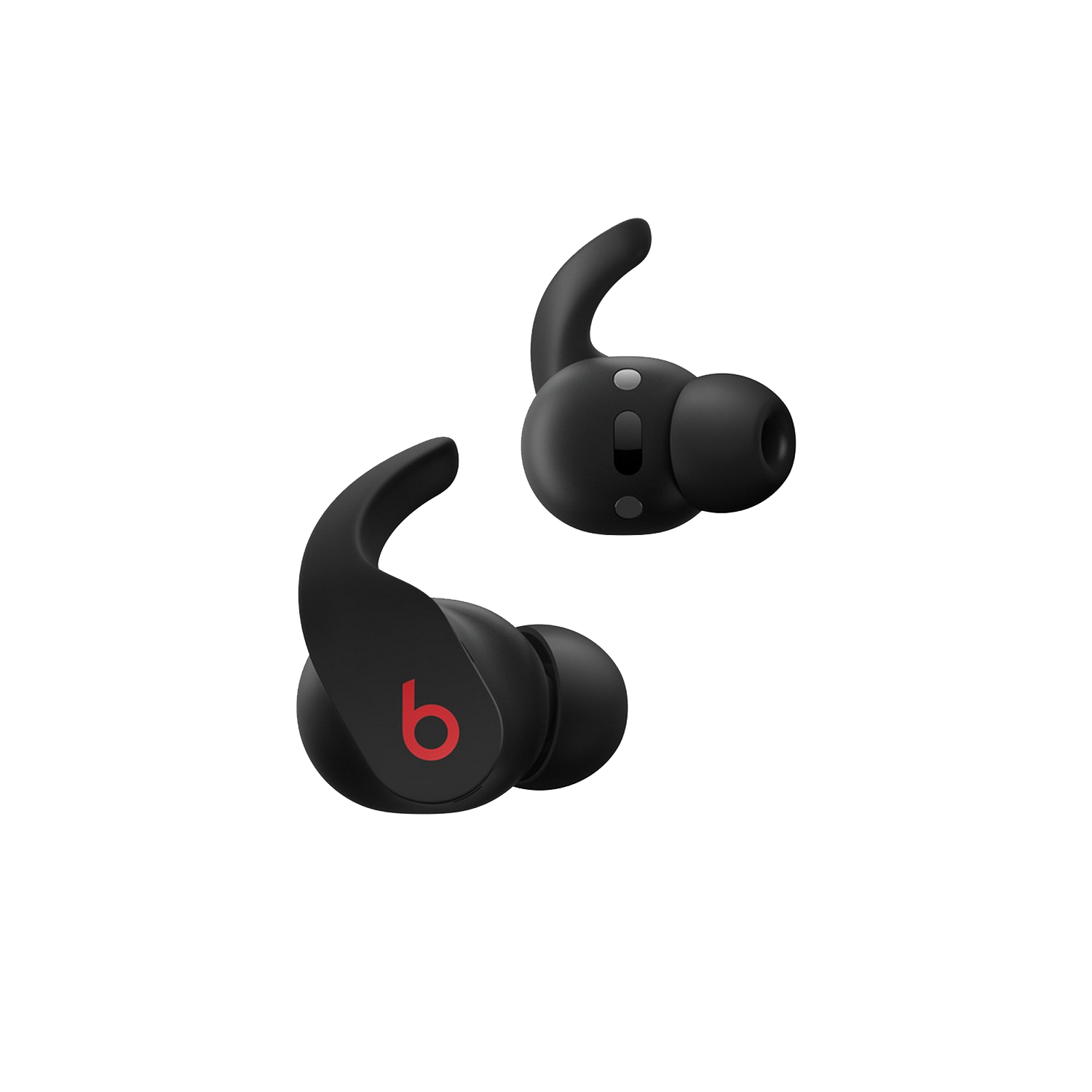 Auriculares Beats Fit Pro, negros. Muestra las puntas de las orejas y el logotipo rojo en el lateral.