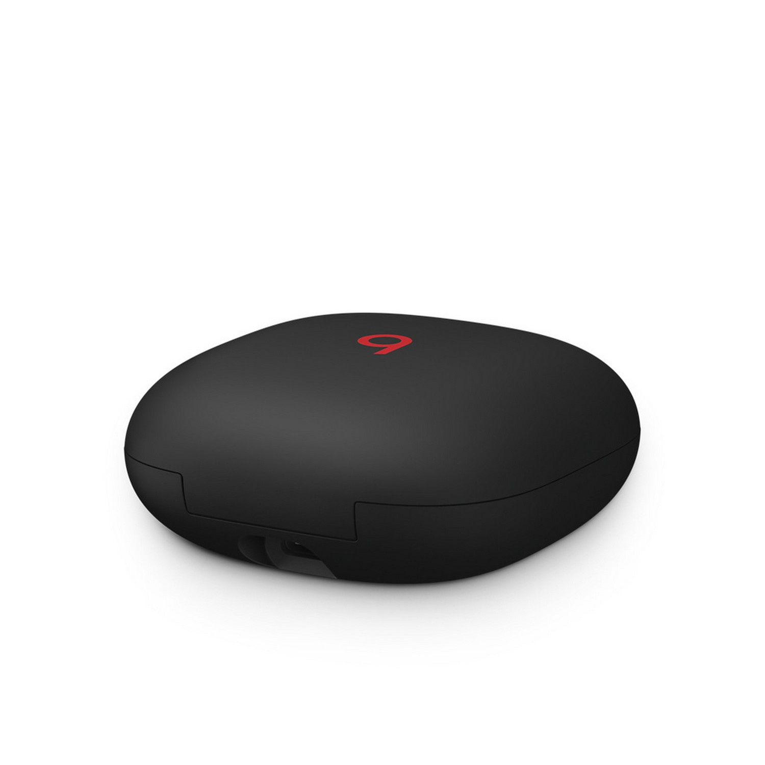 Estuche negro para auriculares Beats con el logotipo rojo de Beats sobre fondo blanco.