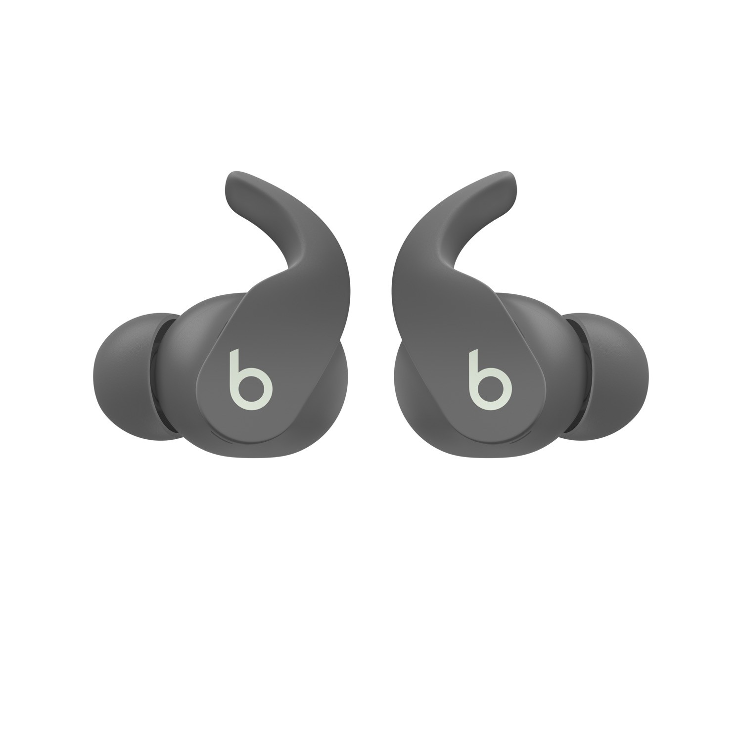Dos auriculares Beats grises con logotipos 'b' blancos.