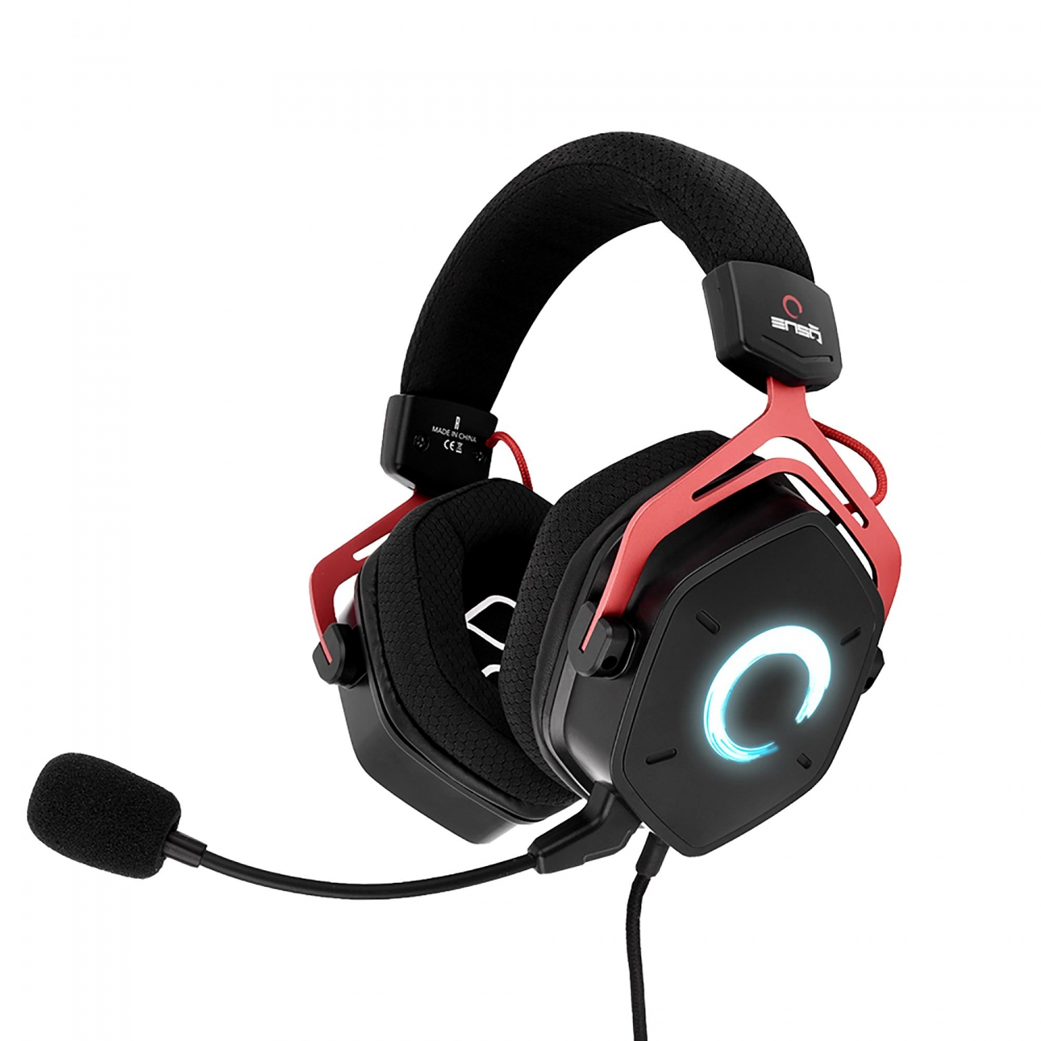 Auriculares gaming - FR-TEC Enso, De diadema, Con cable, Jack 3.5 mm, Función Plug & Play, LED, Negro y Rojo