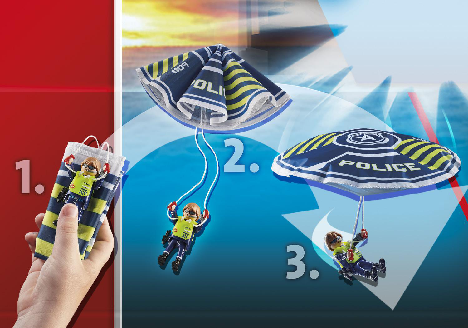 Polizei-Fallschirm: des 70781 PLAYMOBIL Amphibien-Fahrzeugs Verfolgung Mehrfarbig Spielset,