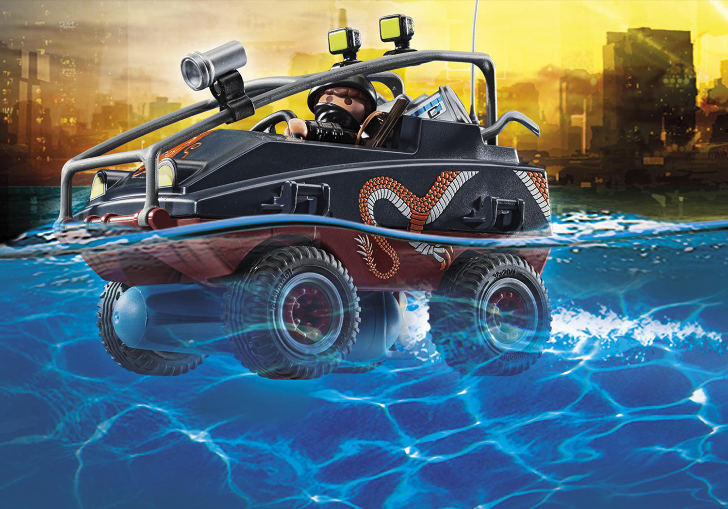 PLAYMOBIL 70781 Polizei-Fallschirm: Verfolgung des Amphibien-Fahrzeugs Spielset, Mehrfarbig