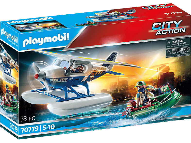 PLAYMOBIL 70779 Schmuggler-Verfolgung Spielset, Polizei-Wasserflugzeug: Mehrfarbig