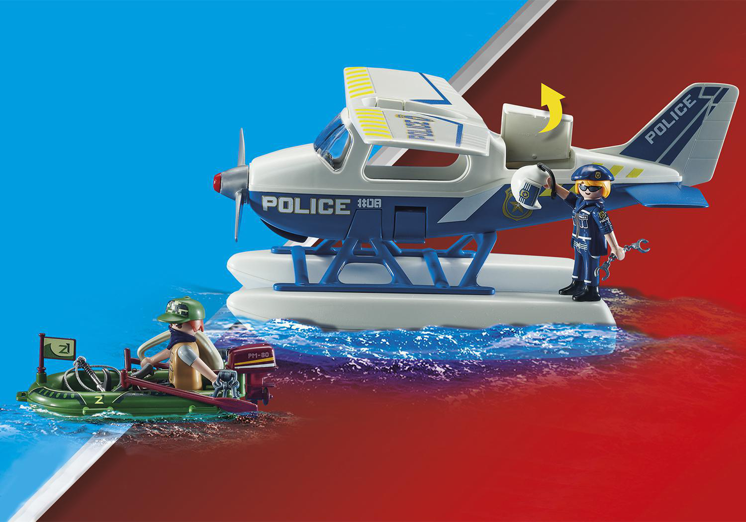 PLAYMOBIL 70779 Polizei-Wasserflugzeug: Spielset, Mehrfarbig Schmuggler-Verfolgung
