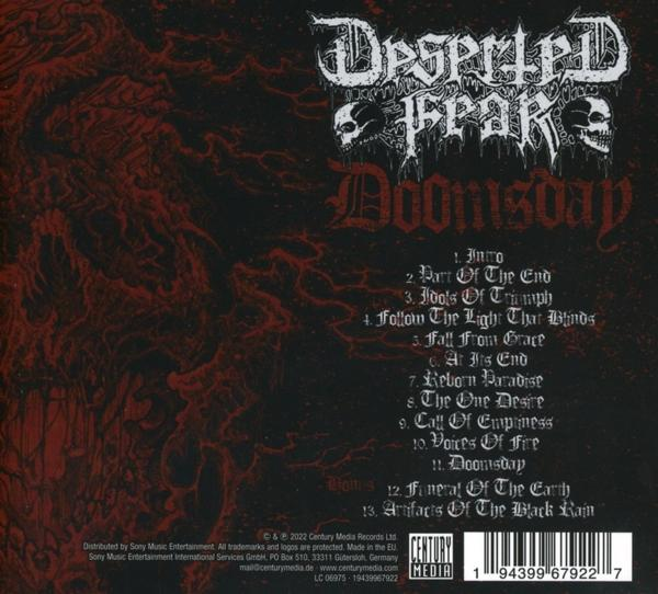 A Despised Fear metal zenekar CD-borítója, a „Doomsday” album nevével és a számlistával.