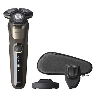 Afeitadora - Philips S5000 S5589/38, Afeitadora eléctrica, Seco y mojado, Sensor de barba, Perfilador de barba, Cortapatillas, Marrón