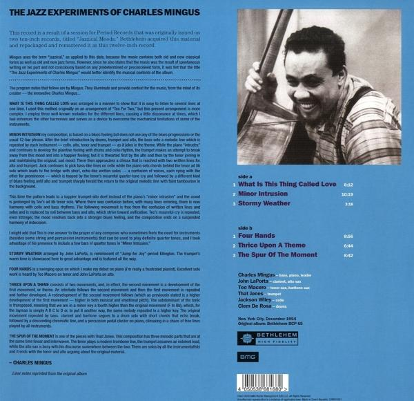 Een boekomslag getiteld 'The Jazz Experiments of Charles Mingus'. Een zwart-wit foto van een man.