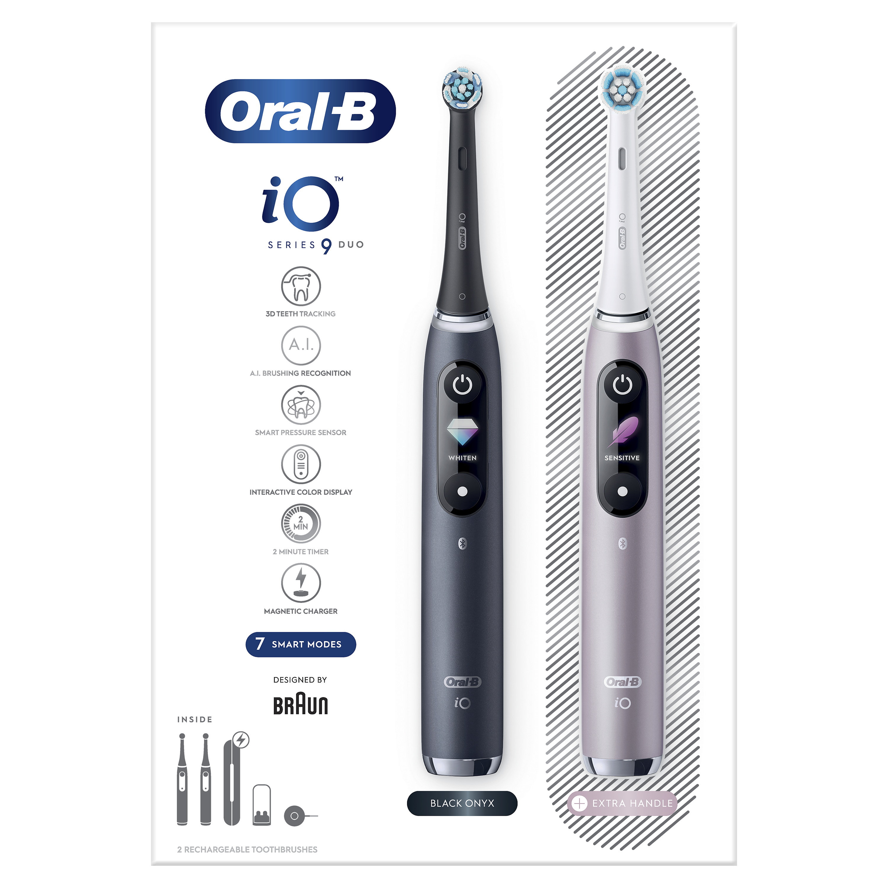 Oral-B iO Series 9 Duo elektromos fogkefék: fekete és levendula. Jellemzők és intelligens módok jelennek meg.
