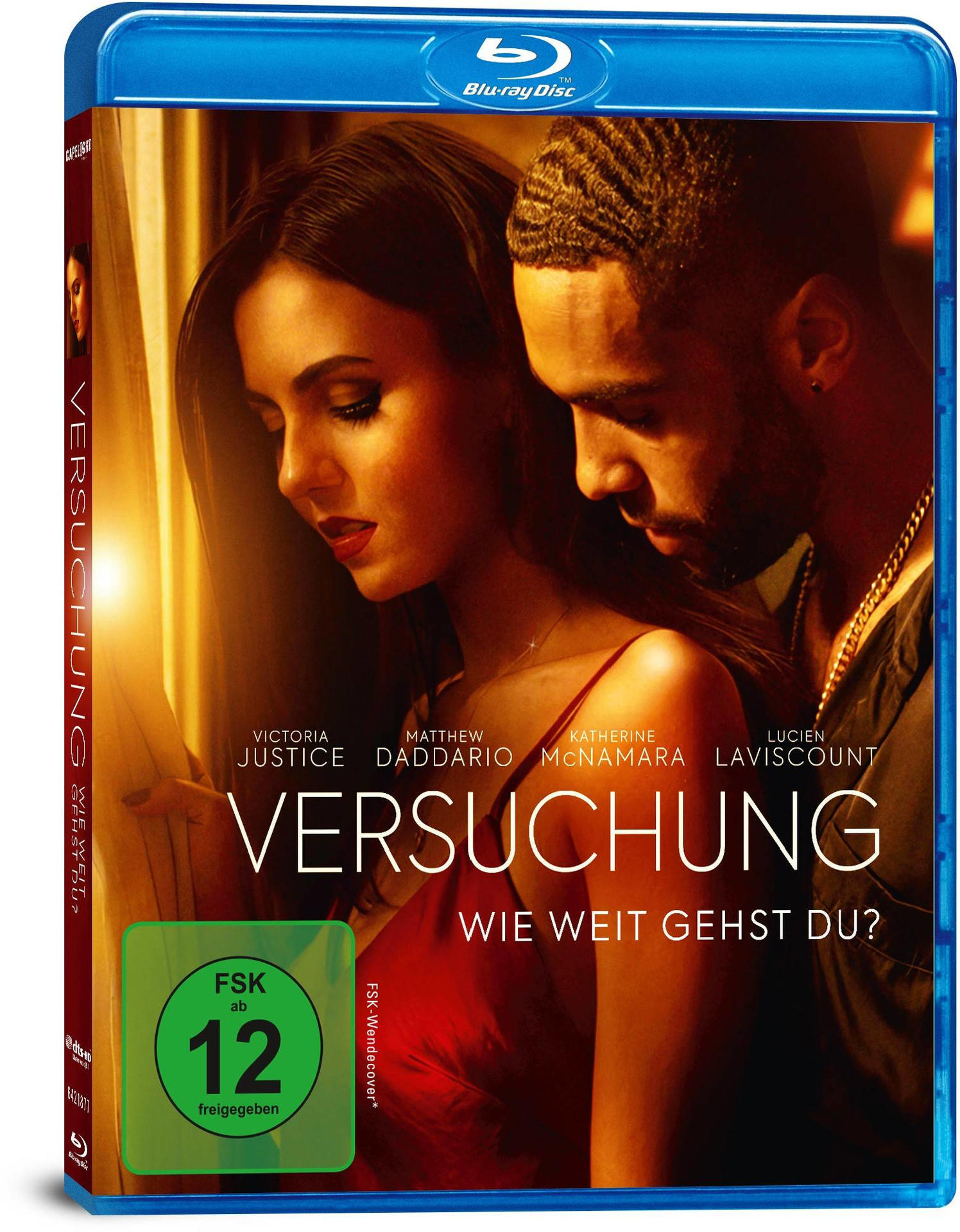 Blu-ray-Box mit einem Paar in einem roten Kleid, mit Text auf Deutsch.