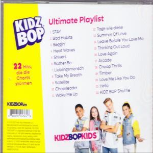 Rückseite eines CD-Covers mit gelbem Hintergrund und einer Liste von Liedern, mit einigen Kindern.