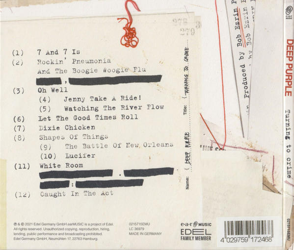 Rückseite eines Deep Purple Albums mit Songliste und Barcode.
