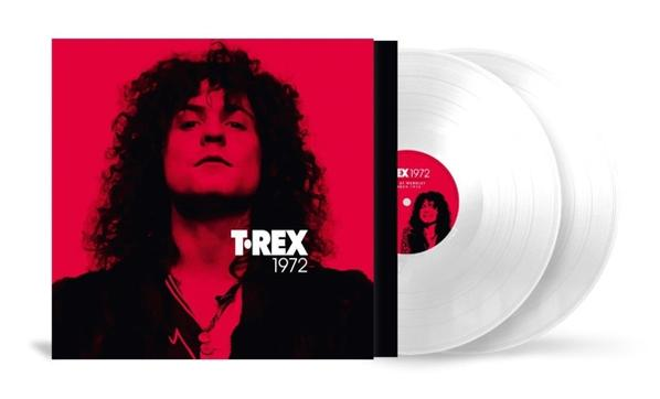 Pochette d'album pour T-Rex 1972. L'album a un fond rouge avec l'image d'un homme.
