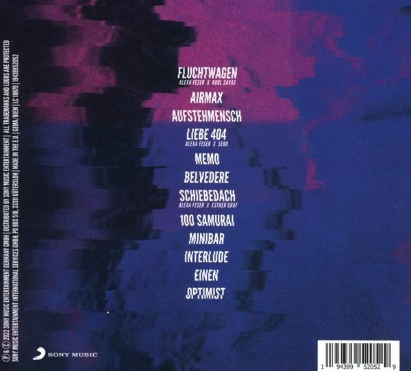 CD-Cover mit einer Liste von Titeln. Der Hintergrund ist dunkelblau mit weißem Text. Die CD ist von Sony Music.